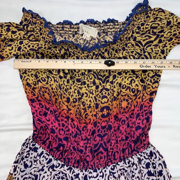 Nicole Miller Artelier Dress Size M Multicolored Leopard Sheer Mini Off Shoulder - Picture 8 of 12